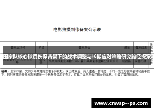 国家队核心球员伤停背景下的战术调整与长期应对策略研究路径探索